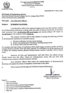 fde notification Islamabad 51