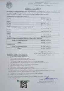 Notfication of Sindh Colleges Timing in Ramadan