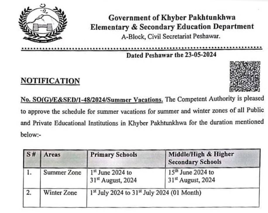 KP Schools Summer Vacations 2024 Announced Check Holidays Notification