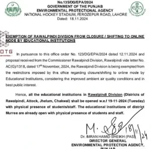 Notification of Reopened Schools in Rawalpindi