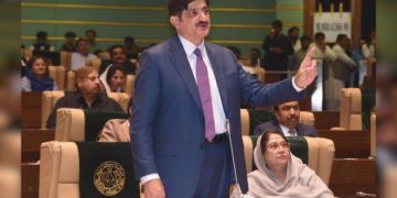 Picture Capture During the Speech of Sindh CM Murad Ali Shah