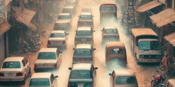 Image of Smoky Cars on Road